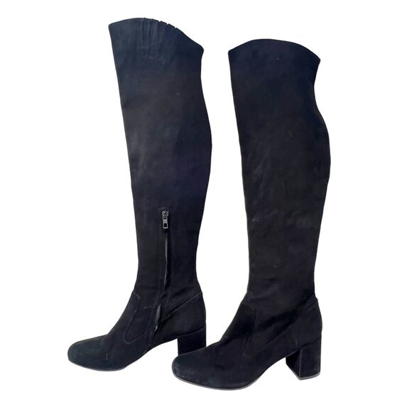 Vince Italy Women's Black Suede Pull On Tall Block Heel Size 7.5 M‎ - Picture 1 of 8